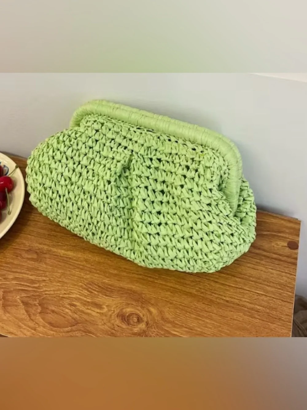 New Chic Mint Green Woven Raffia Clutch Bag | Summer Resort Beach Purse
